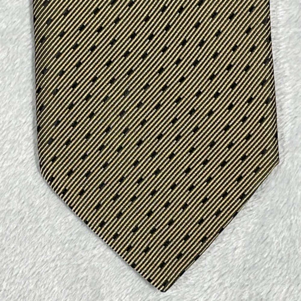 BOSS Hugo Boss Necktie Yellow Black Diagonal Pattern 100% Silk Italy Vintage